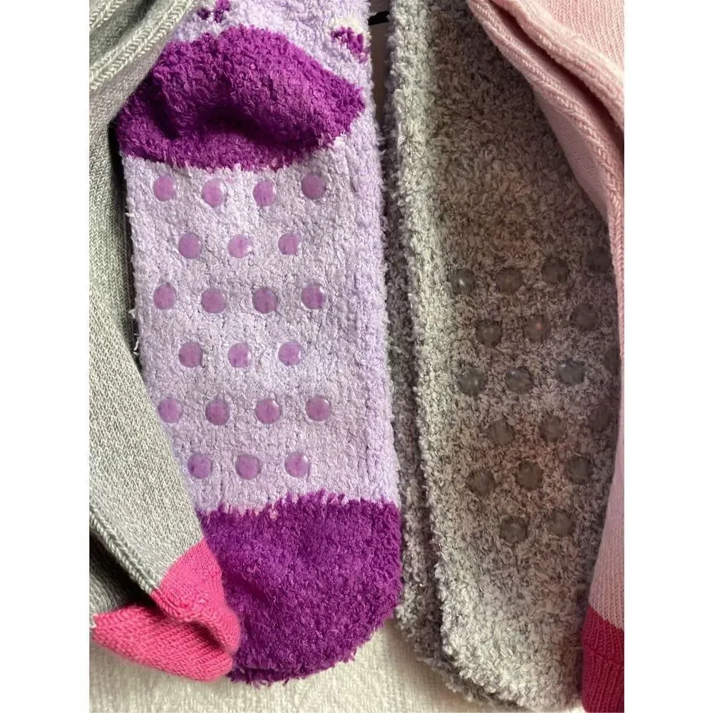 Cuddl Duds Girls Shoe Size 4-10 Lounge Crew Slipper Socks Total 4 Pr